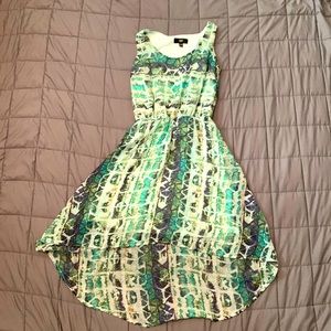 Green blue and black patterned dress